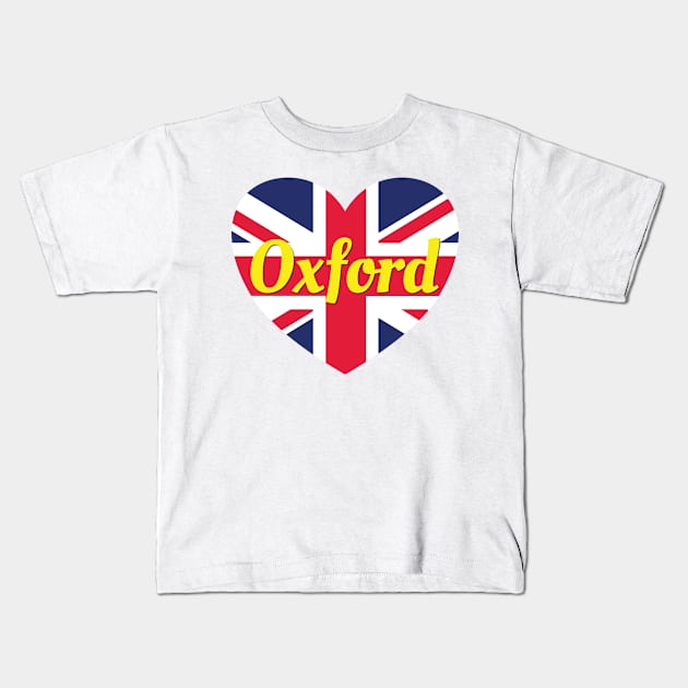 Oxford England UK British Flag Heart Kids T-Shirt by DPattonPD